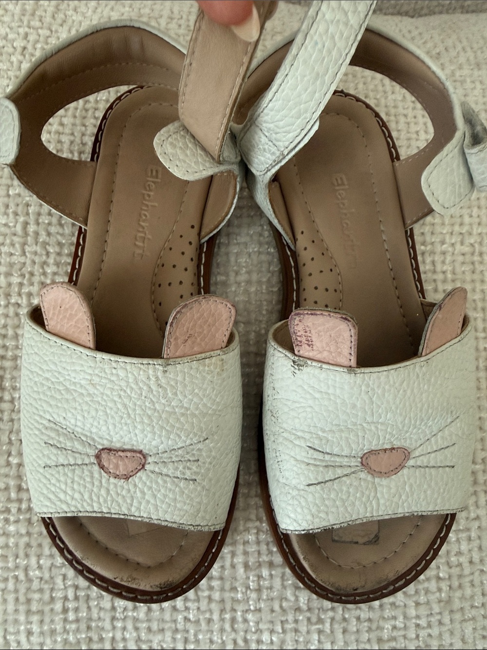 Elephantito White and Pink Cat Face Kids Sandals